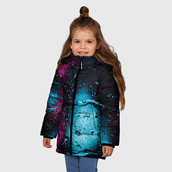 Куртка зимняя для девочки Неоновые сюрреалистичные капли - Розовый и голубой, цвет: 3D-светло-серый — фото 2