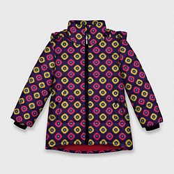 Зимняя куртка для девочки Желто-бордовые кружки паттерн