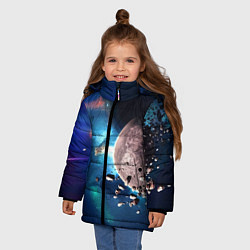 Куртка зимняя для девочки Космическое столкновение объектов, цвет: 3D-черный — фото 2