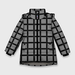 Куртка зимняя для девочки Темно-серый узор в крупную клетку, цвет: 3D-светло-серый