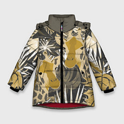 Куртка зимняя для девочки Жирафы в тропиках, цвет: 3D-красный