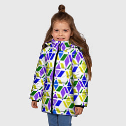 Куртка зимняя для девочки Разноцветный неоновый геометрический узор, цвет: 3D-красный — фото 2