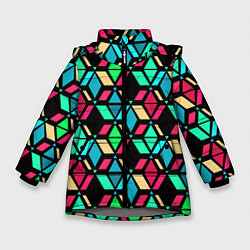 Куртка зимняя для девочки Геометрические фигуры темная текстура, цвет: 3D-светло-серый