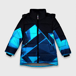 Куртка зимняя для девочки Неоновые объёмный куб - Синий, цвет: 3D-светло-серый
