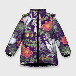 Куртка зимняя для девочки Оранжевые Цветы Сада, цвет: 3D-черный