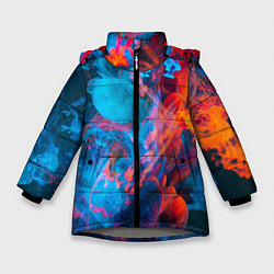 Зимняя куртка для девочки Абстрактное переплетение оранжевой и синей красок