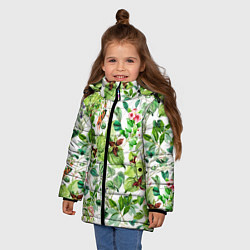 Куртка зимняя для девочки Яркие Зелёные Цветы, цвет: 3D-светло-серый — фото 2