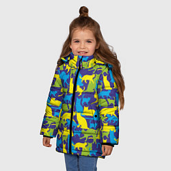 Куртка зимняя для девочки Синий кошачий камуфляж, цвет: 3D-черный — фото 2