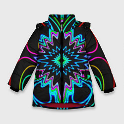 Куртка зимняя для девочки Абстрактные неоновые разноцветные узоры во тьме, цвет: 3D-красный