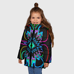 Куртка зимняя для девочки Абстрактные неоновые разноцветные узоры во тьме, цвет: 3D-красный — фото 2