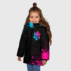 Куртка зимняя для девочки Brawl Stars - neon gradient: символ и надпись верт, цвет: 3D-черный — фото 2