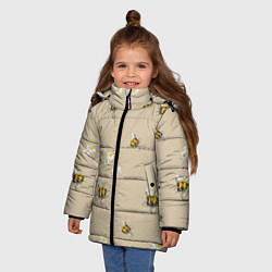 Куртка зимняя для девочки Цветы Ромашки и Пчёлы, цвет: 3D-светло-серый — фото 2