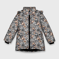 Куртка зимняя для девочки Тигрово-леопардовый геометрический, цвет: 3D-черный