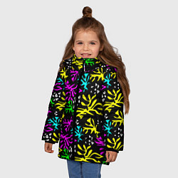 Куртка зимняя для девочки Неоновый абстрактный узор на черном фоне, цвет: 3D-черный — фото 2