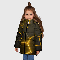 Куртка зимняя для девочки Золотые неоновые геометрические плиты, цвет: 3D-черный — фото 2