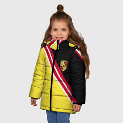 Куртка зимняя для девочки Porsche - полосы, цвет: 3D-светло-серый — фото 2