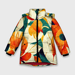 Куртка зимняя для девочки Винтажный цветочный рисунок, цвет: 3D-красный