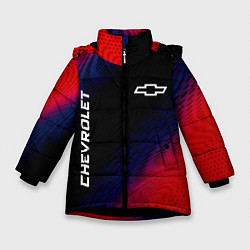 Куртка зимняя для девочки Chevrolet красный карбон, цвет: 3D-черный