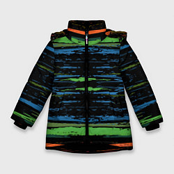 Куртка зимняя для девочки Мазки цветной краской paint strokes abstract, цвет: 3D-черный