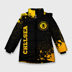 Куртка зимняя для девочки Chelsea - gold gradient: символ и надпись вертикал, цвет: 3D-черный