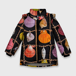 Куртка зимняя для девочки Панно из ракушек и верёвок, цвет: 3D-светло-серый