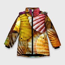 Куртка зимняя для девочки Разноцветные створки океанских раковин, цвет: 3D-черный