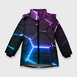 Зимняя куртка для девочки Фиолетовый градиент - неоновые геометрические плит