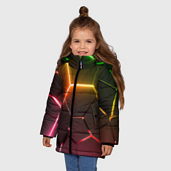 Куртка зимняя для девочки Неоновые радужные плиты, цвет: 3D-черный — фото 2
