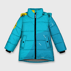 Куртка зимняя для девочки Синяя абстракция - минимализм, цвет: 3D-светло-серый