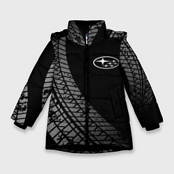 Куртка зимняя для девочки Subaru tire tracks, цвет: 3D-черный