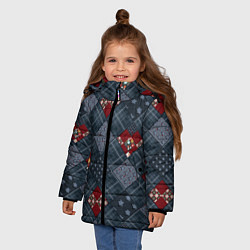 Куртка зимняя для девочки Red and blue denim patchwork, цвет: 3D-светло-серый — фото 2