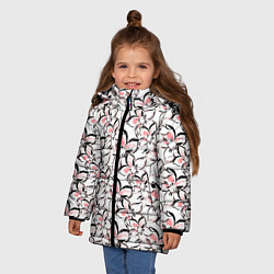 Куртка зимняя для девочки Бело-розовые цветы с черной обводкой, цвет: 3D-черный — фото 2