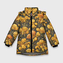 Куртка зимняя для девочки Цветы в викторианском стиле, цвет: 3D-светло-серый