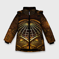 Куртка зимняя для девочки Загадочный принт в трехмерном пространстве, цвет: 3D-черный