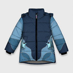 Куртка зимняя для девочки Голубые линии и звезды Абстрактный принт со звезда, цвет: 3D-светло-серый