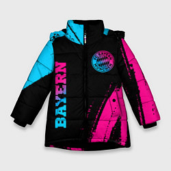Куртка зимняя для девочки Bayern - neon gradient: надпись, символ, цвет: 3D-черный