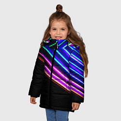 Куртка зимняя для девочки Неоновые полосы на черном, цвет: 3D-светло-серый — фото 2