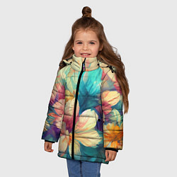 Куртка зимняя для девочки Цветочный букет нарисованный маслом, цвет: 3D-черный — фото 2