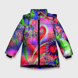 Куртка зимняя для девочки Фракталы нежных оттенков, цвет: 3D-черный