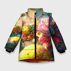 Куртка зимняя для девочки Цветы абстракция, цвет: 3D-красный