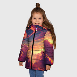 Куртка зимняя для девочки Закатное солнце в облаках, цвет: 3D-светло-серый — фото 2