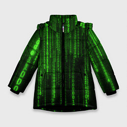 Куртка зимняя для девочки Двоичный код зеленый, цвет: 3D-черный
