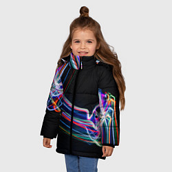 Куртка зимняя для девочки Неоновые линии во тьме, цвет: 3D-светло-серый — фото 2