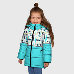 Куртка зимняя для девочки Голубой неоновый геометрический узор, цвет: 3D-светло-серый — фото 2