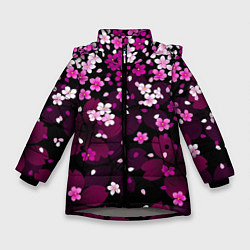 Куртка зимняя для девочки Маленькие розовые цветочки, цвет: 3D-светло-серый