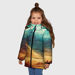 Куртка зимняя для девочки Завораживающий горный вид - рисунок, цвет: 3D-светло-серый — фото 2