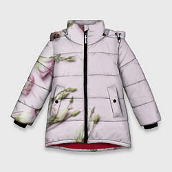 Куртка зимняя для девочки Красивые Цветы на Розовом фоне, цвет: 3D-красный
