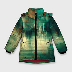 Зимняя куртка для девочки Абстрактные зелёные краски и силуэты людей