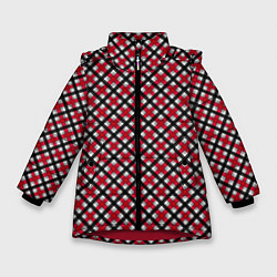 Куртка зимняя для девочки Красно-черный клетчатый узор шотландка, цвет: 3D-красный