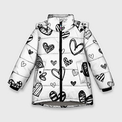 Куртка зимняя для девочки Сердца нарисованные карандашом, цвет: 3D-светло-серый
